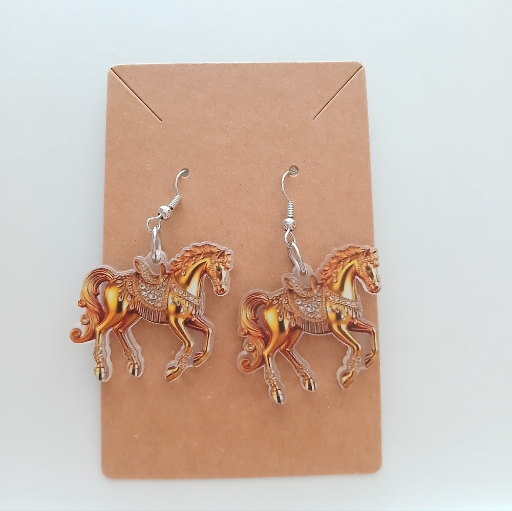 Fashion Jewelry Gold Horse Earrings - Picture 2 of 3
